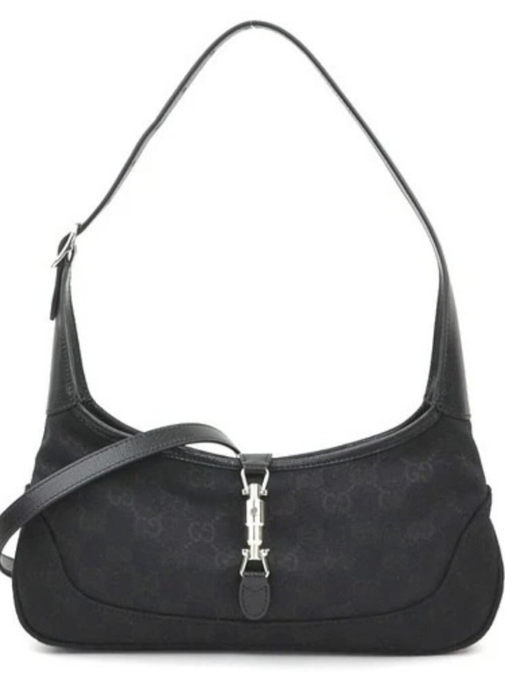 Auth GUCCI Jackie Slim Medium Handbag Shoulder Bag Black GG canvas - 90298k